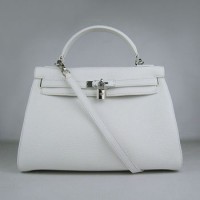 Hermes Kelly 32Cm Togo Leather Handbag White Silver